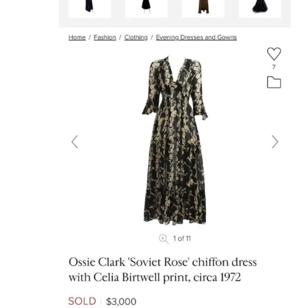 RARE 70s Ossie Clark Celia Birtwell Soviet Rose Print Chiffon Vintage Maxi Dress